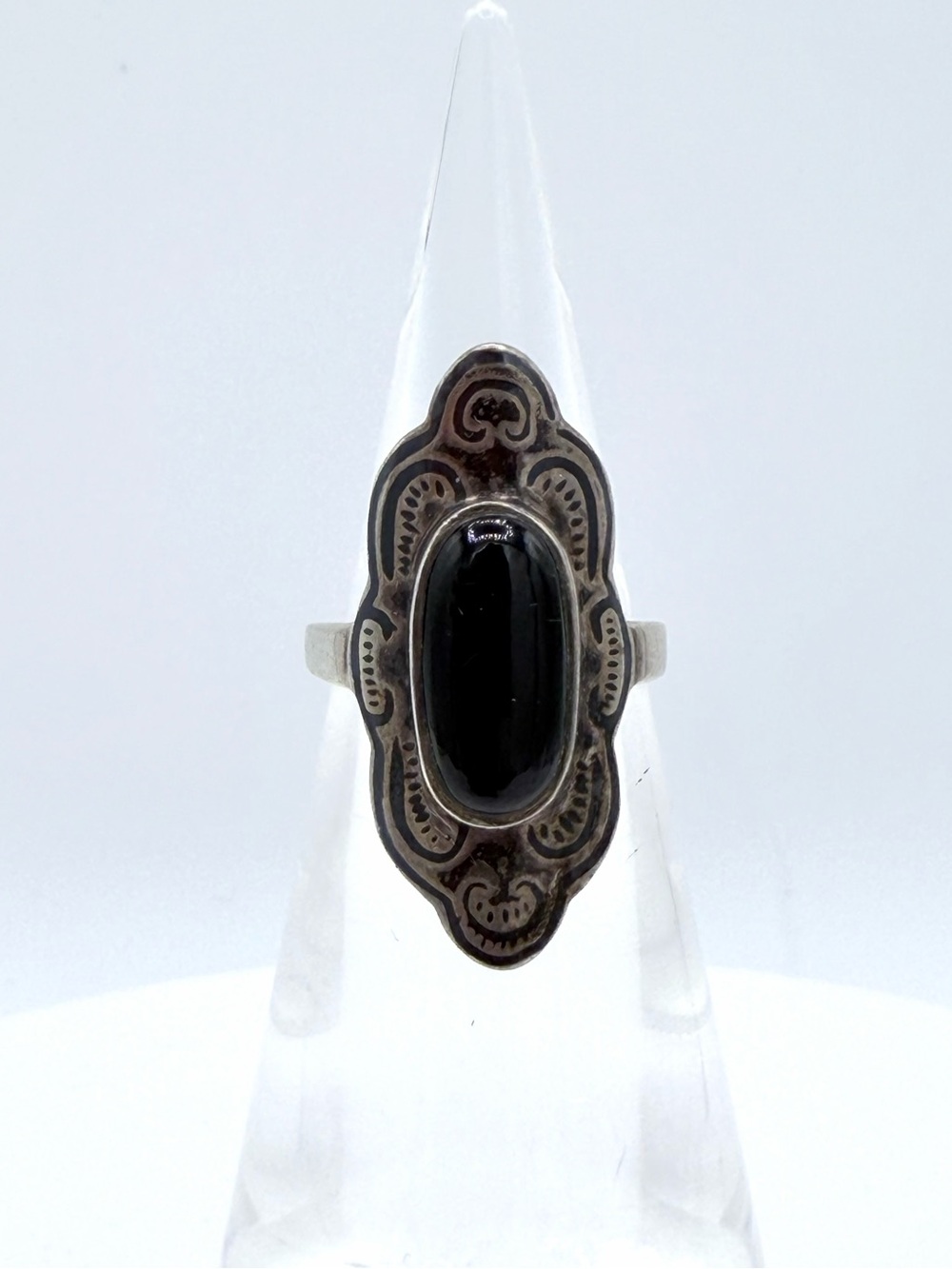 Vintage MARSALA Black Onyx 925 Silver Scrolled Design Women’s Ring Jewelry